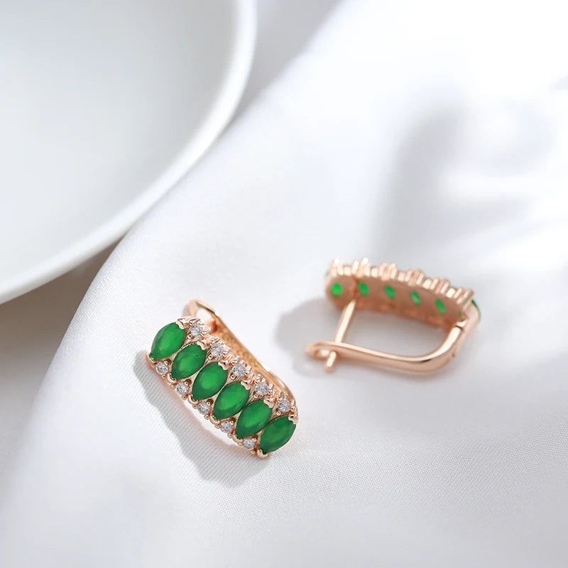 Vintage Elegance: New Green Natural Zircon Square Stud Earrings in Rose Gold