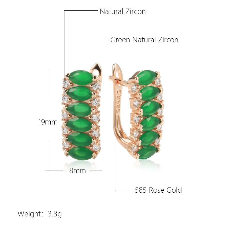 Vintage Elegance: New Green Natural Zircon Square Stud Earrings in Rose Gold