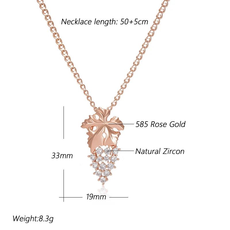 Vintage Elegance: New Rose Gold Plated Natural Zircon Grape Pendant Necklace