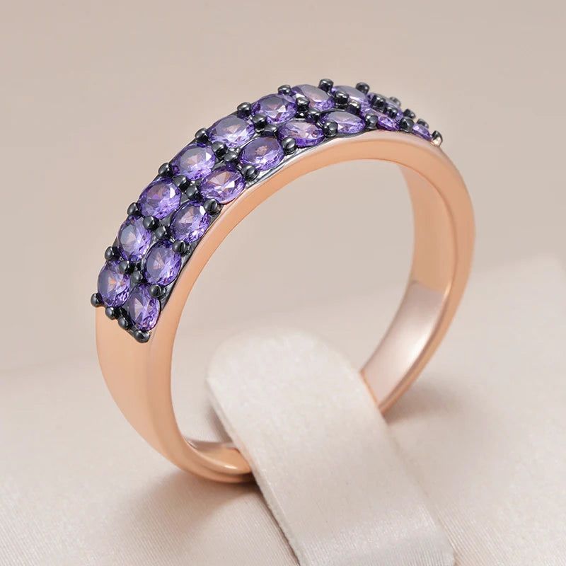 Vintage Elegance Purple Zircon Ring in 585 Rose Gold and Black Gold Plating