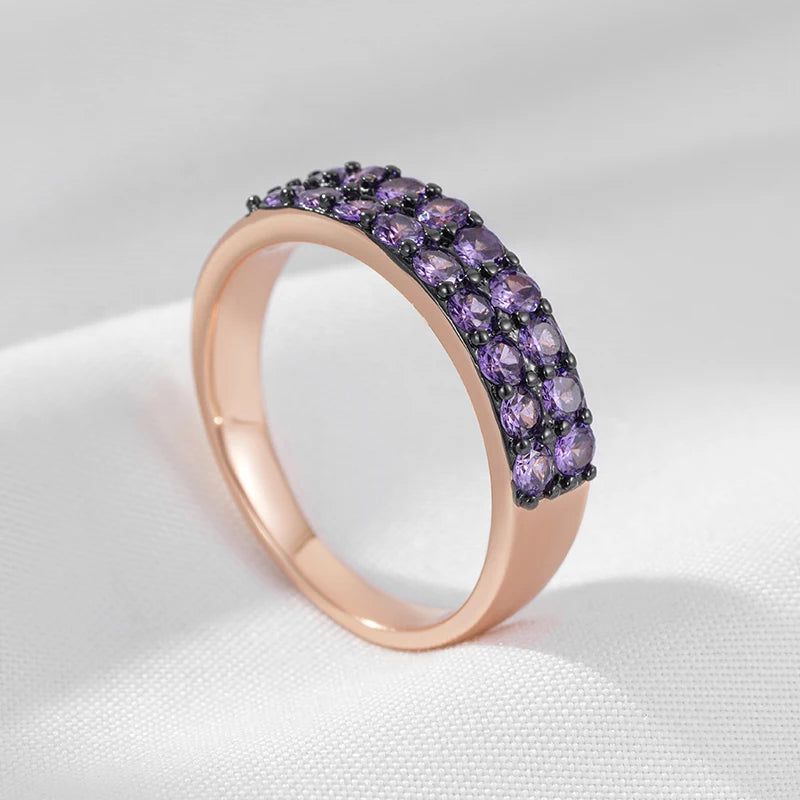 Vintage Elegance Purple Zircon Ring in 585 Rose Gold and Black Gold Plating