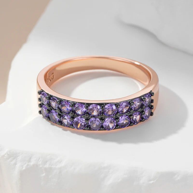 Vintage Elegance Purple Zircon Ring in 585 Rose Gold and Black Gold Plating