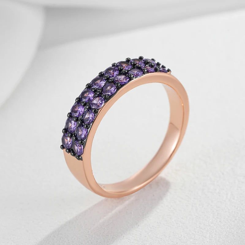 Vintage Elegance Purple Zircon Ring in 585 Rose Gold and Black Gold Plating