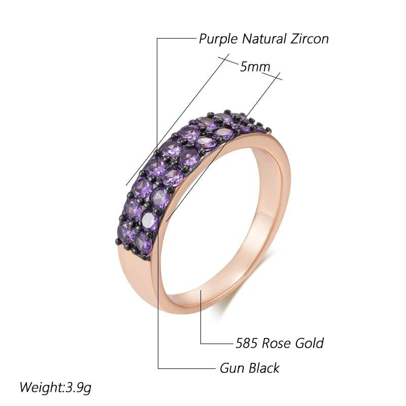 Vintage Elegance Purple Zircon Ring in 585 Rose Gold and Black Gold Plating