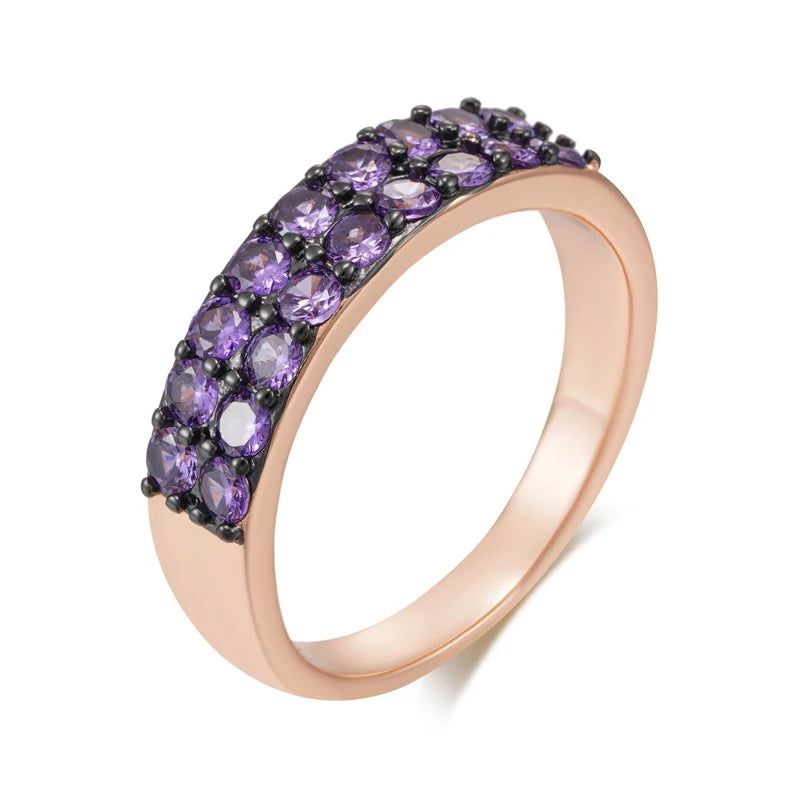 Vintage Elegance Purple Zircon Ring in 585 Rose Gold and Black Gold Plating