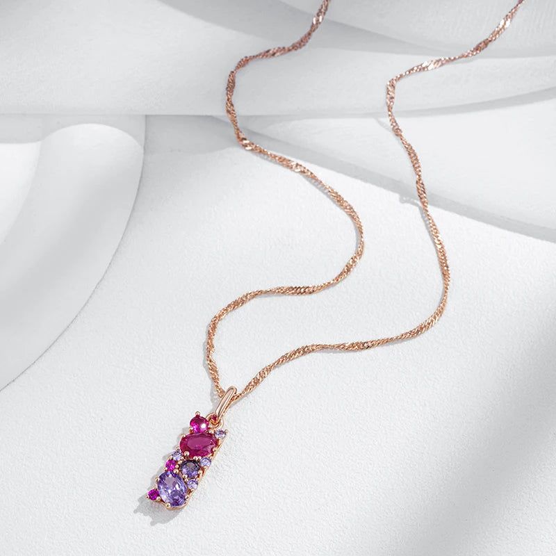 Vintage Elegance Red Purple Zircon Pendant Necklace in Rose Gold Finish