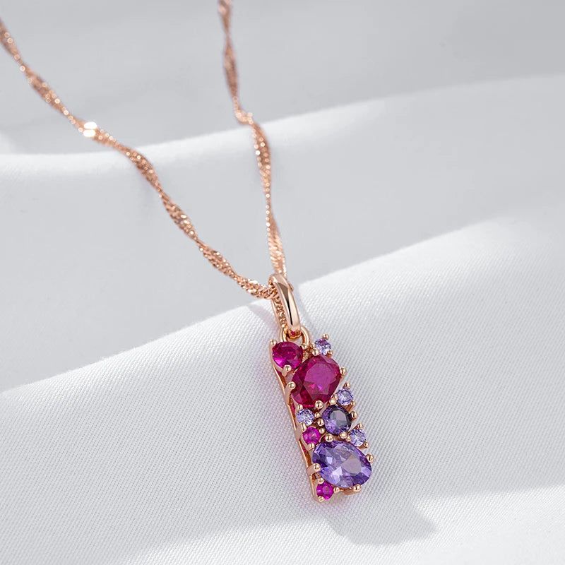 Vintage Elegance Red Purple Zircon Pendant Necklace in Rose Gold Finish