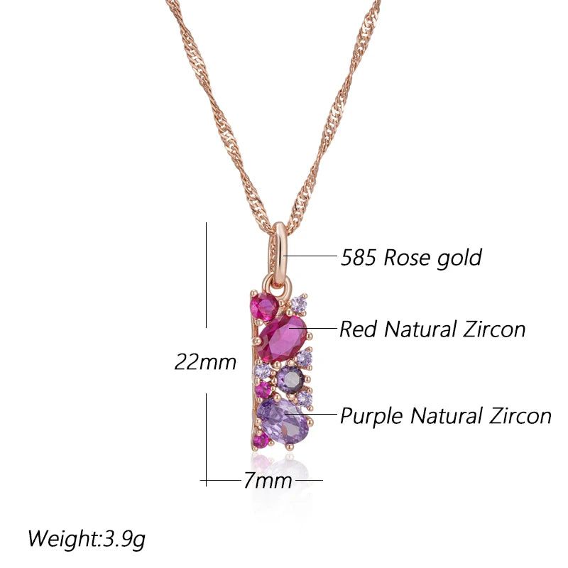 Vintage Elegance Red Purple Zircon Pendant Necklace in Rose Gold Finish