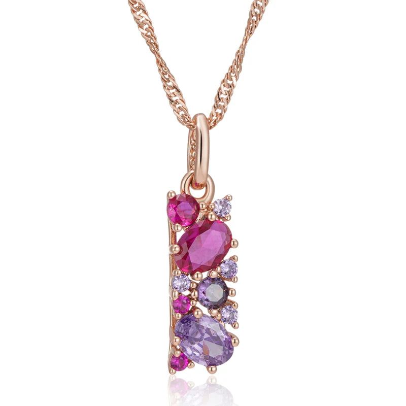 Vintage Elegance Red Purple Zircon Pendant Necklace in Rose Gold Finish