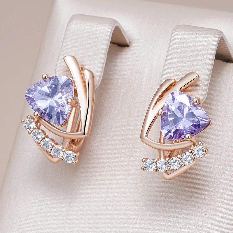 Vintage Elegance: Sparkling Purple Natural Zircon Drop Earrings in 585 Rose Gold