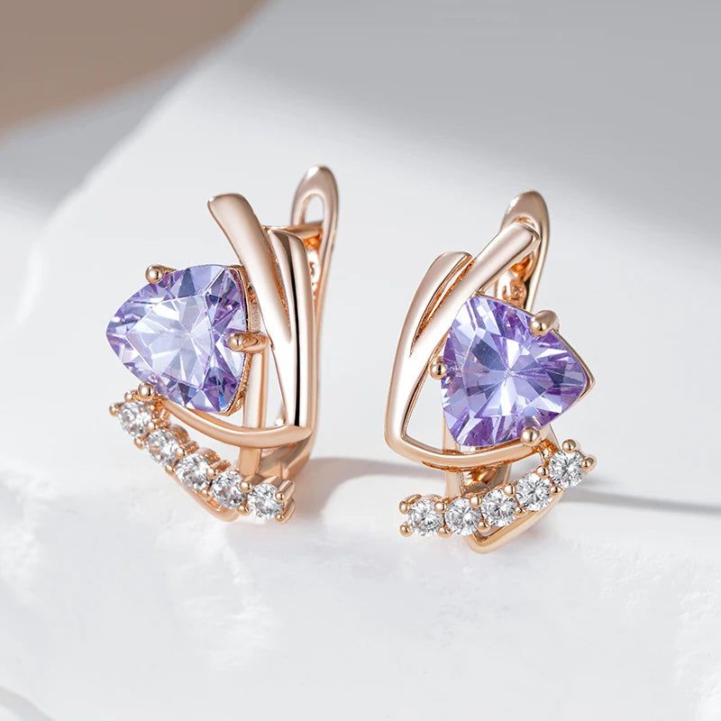 Vintage Elegance: Sparkling Purple Natural Zircon Drop Earrings in 585 Rose Gold