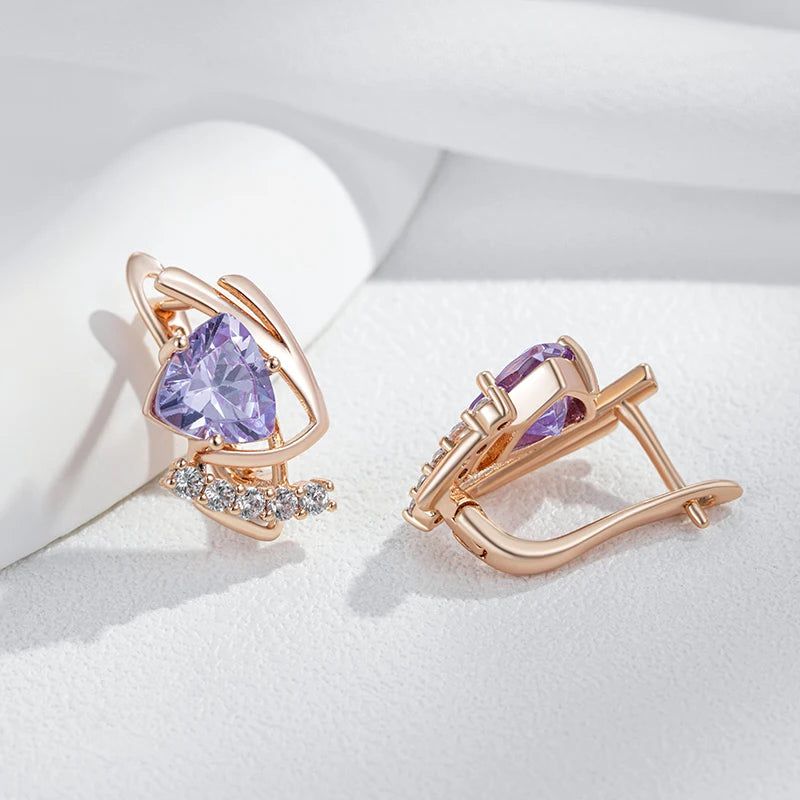 Vintage Elegance: Sparkling Purple Natural Zircon Drop Earrings in 585 Rose Gold