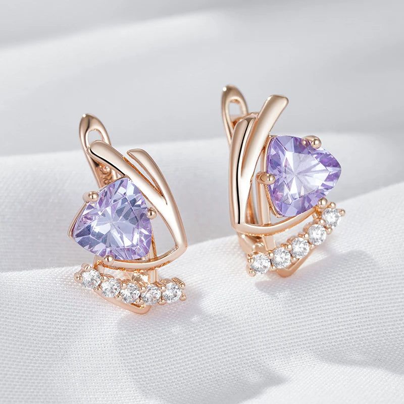 Vintage Elegance: Sparkling Purple Natural Zircon Drop Earrings in 585 Rose Gold