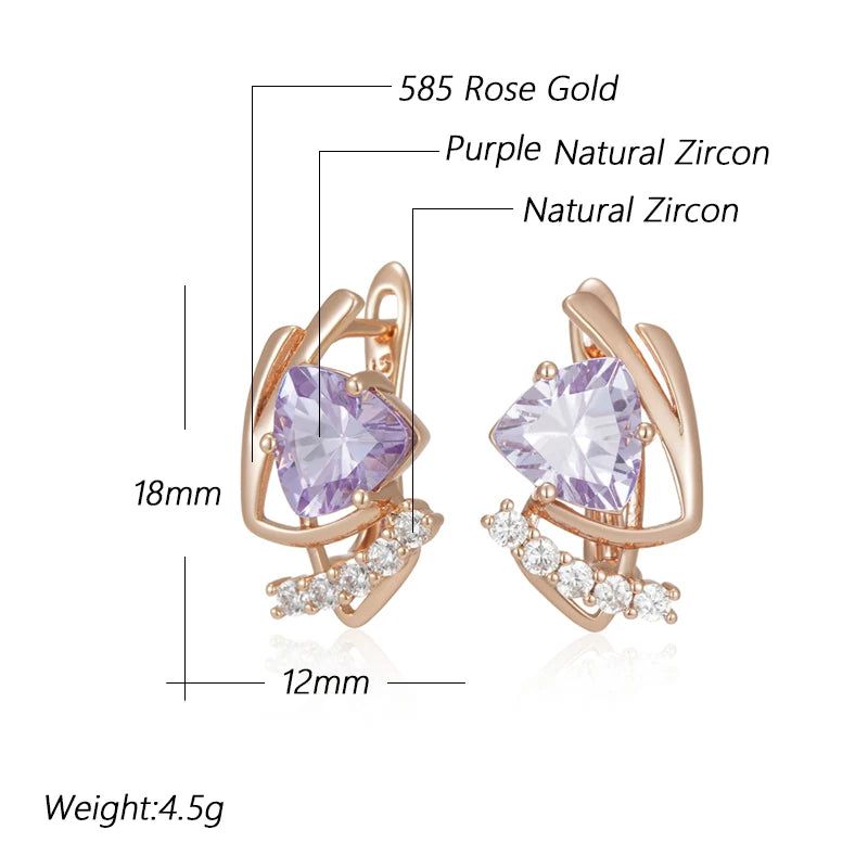 Vintage Elegance: Sparkling Purple Natural Zircon Drop Earrings in 585 Rose Gold