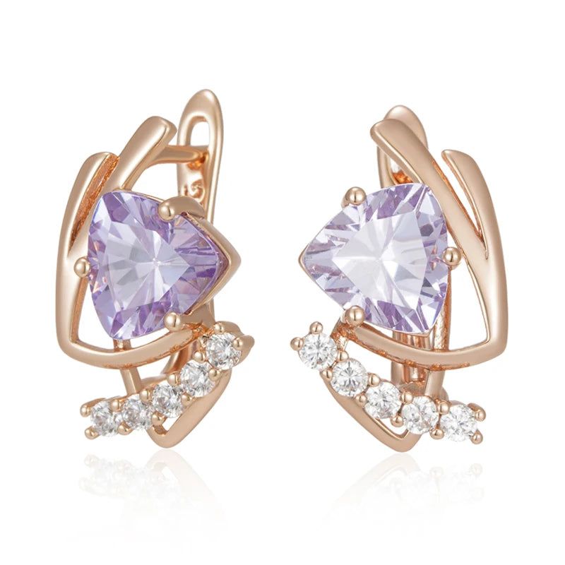 Vintage Elegance: Sparkling Purple Natural Zircon Drop Earrings in 585 Rose Gold