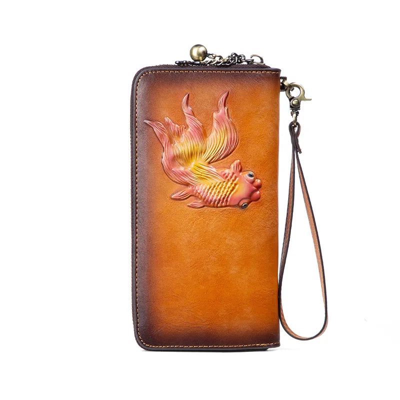 Vintage Embossed Cowhide RFID-Blocking Women's Leather Wallet - Secure Long Purse with Card Holder