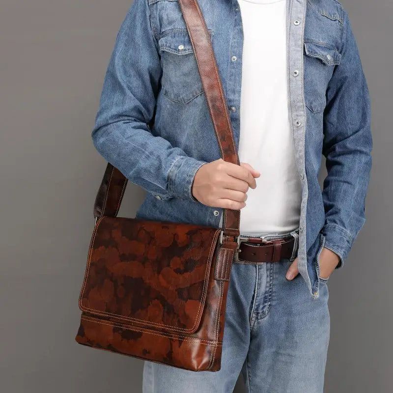 Vintage Genuine Leather Men’s Messenger Bag - Soft Cowhide Shoulder & Crossbody Satchel