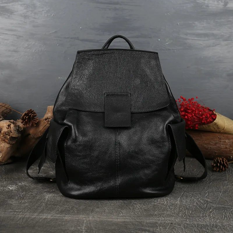 Vintage Genuine Leather Women's Backpack - Large Capacity Cowhide Travel Bag