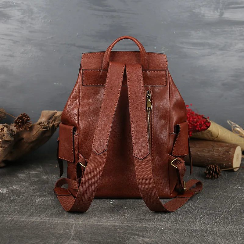 Vintage Genuine Leather Women's Backpack - Large Capacity Cowhide Travel Bag