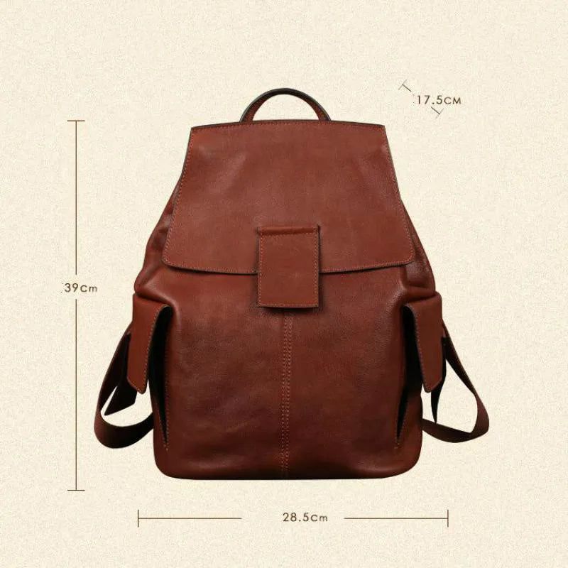 Vintage Genuine Leather Women's Backpack - Large Capacity Cowhide Travel Bag