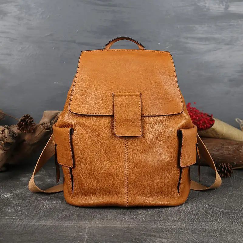 Vintage Genuine Leather Women's Backpack - Large Capacity Cowhide Travel Bag