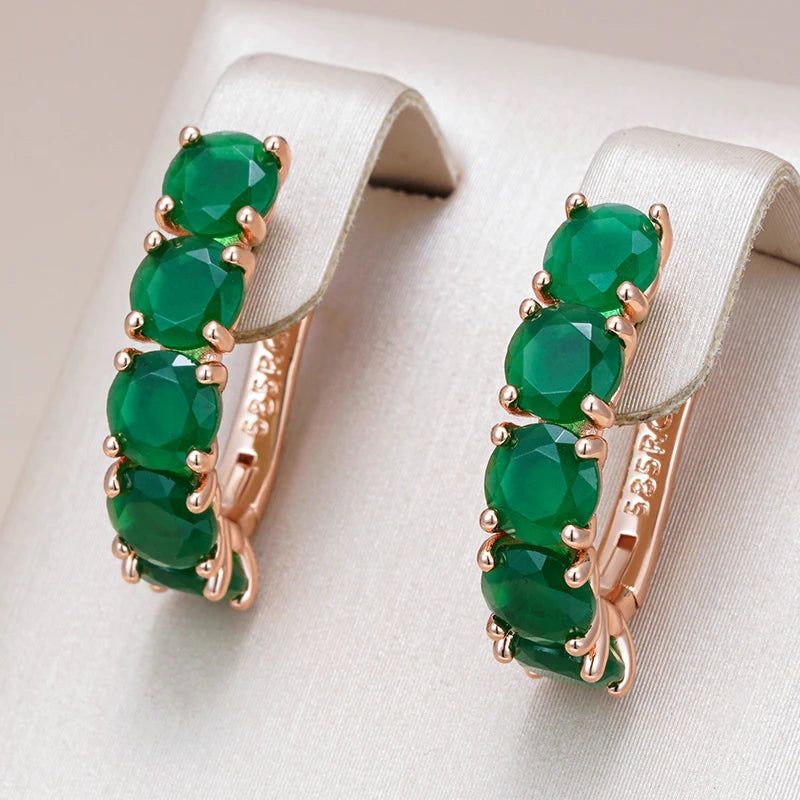 Vintage Green Zircon Stud Earrings in 585 Rose Gold - New 2024 Collection