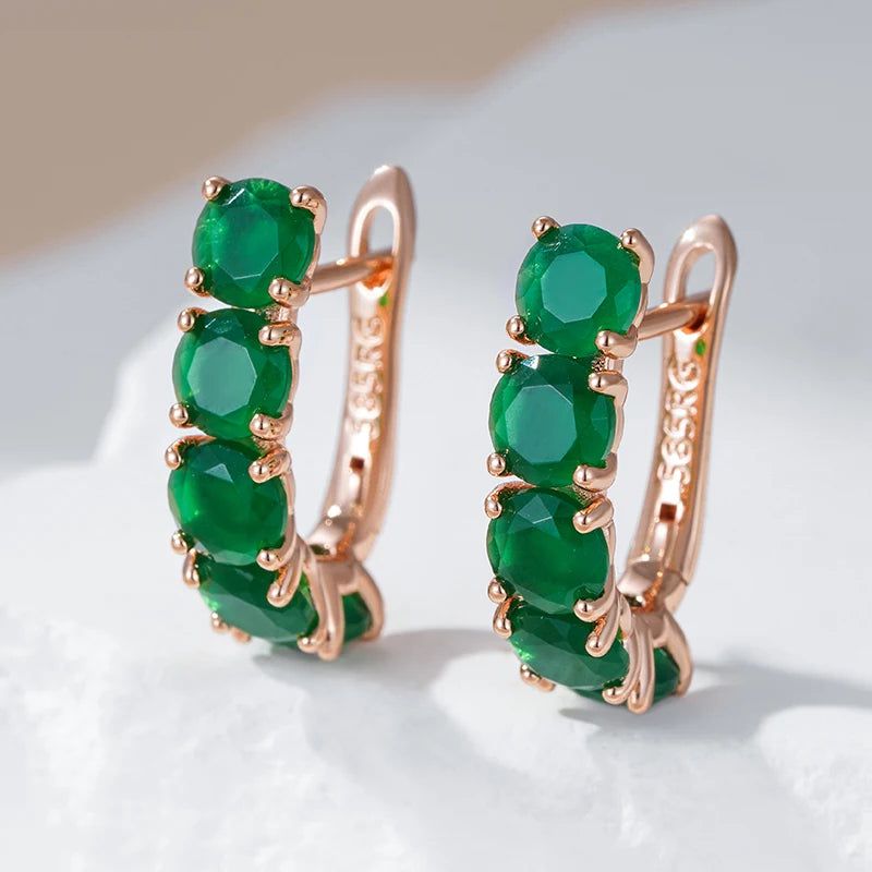 Vintage Green Zircon Stud Earrings in 585 Rose Gold - New 2024 Collection