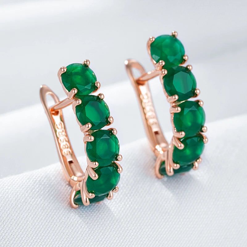 Vintage Green Zircon Stud Earrings in 585 Rose Gold - New 2024 Collection