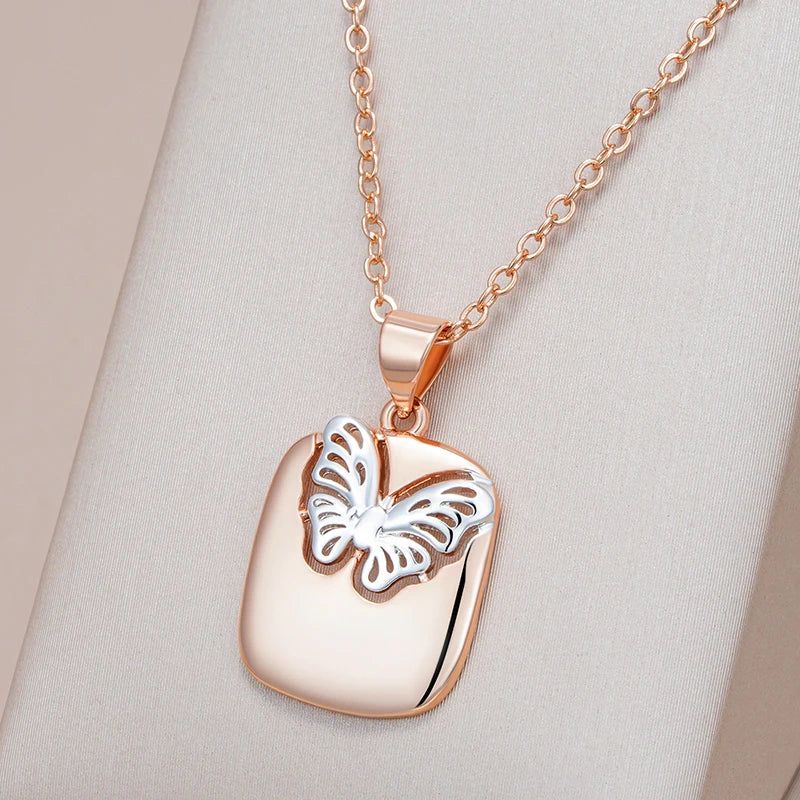 Vintage Hollow Butterfly Necklace in 585 Rose Gold and Silver Mix