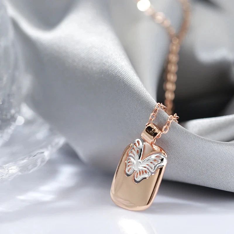 Vintage Hollow Butterfly Necklace in 585 Rose Gold and Silver Mix