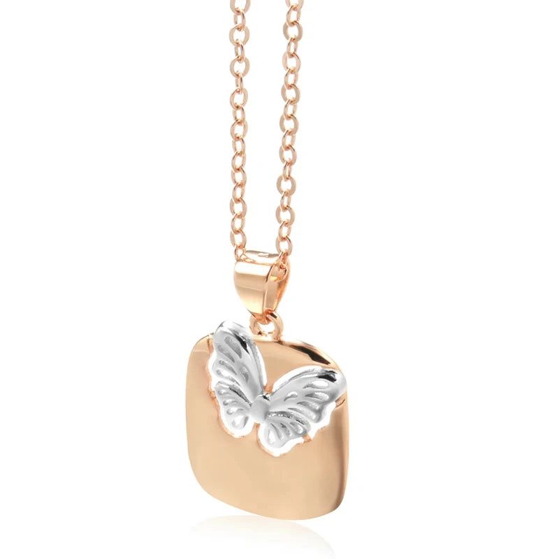 Vintage Hollow Butterfly Necklace in 585 Rose Gold and Silver Mix