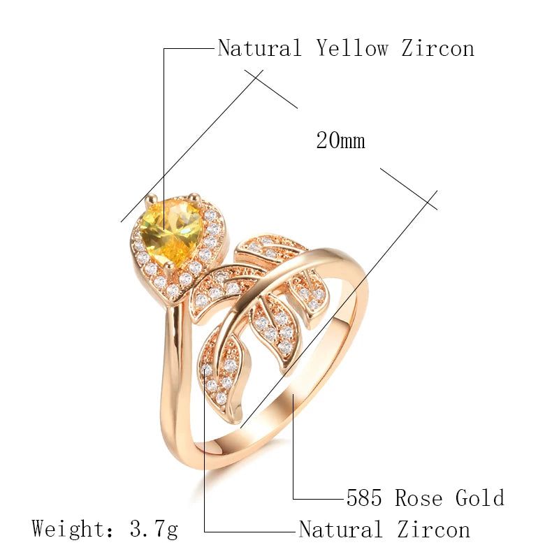 Vintage Hollow Crystal Flower Ring in 585 Rose Gold with Yellow Natural Zircon