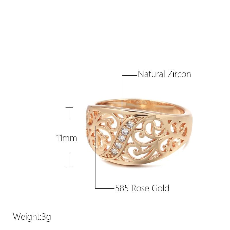 Vintage Hollow Flower Ring in 585 Rose Gold with Natural Zircon and Micro Wax Inlay