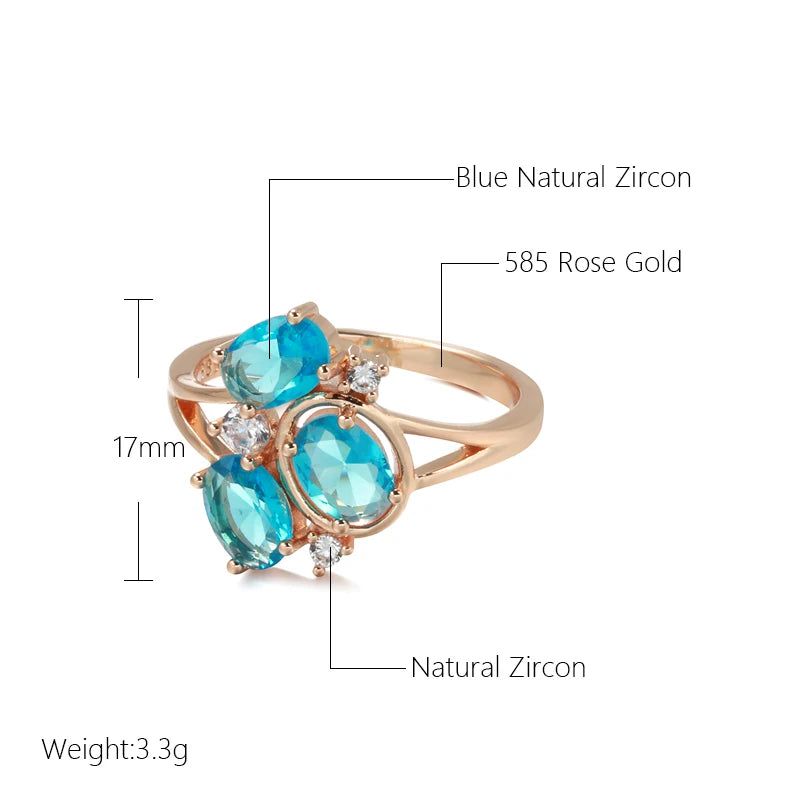 Vintage Hollow Geometry Flower Blue Zircon Cocktail Ring in 585 Rose Gold