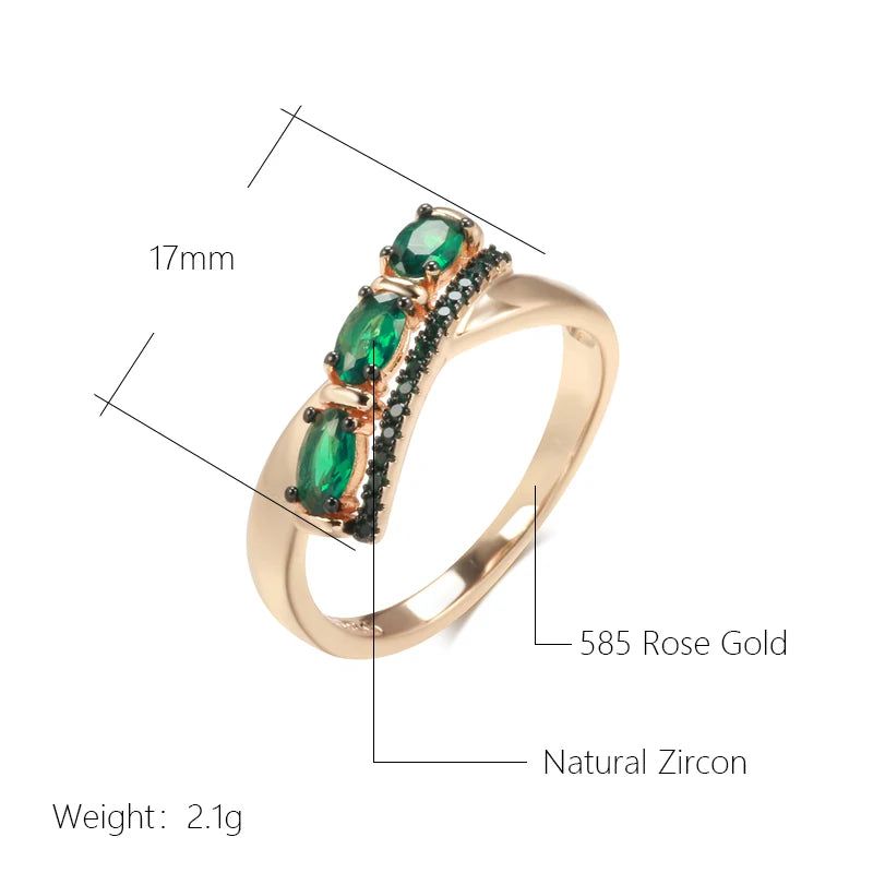 Vintage Hot Green Natural Zircon Ring in 585 Rose Gold and Black Plating