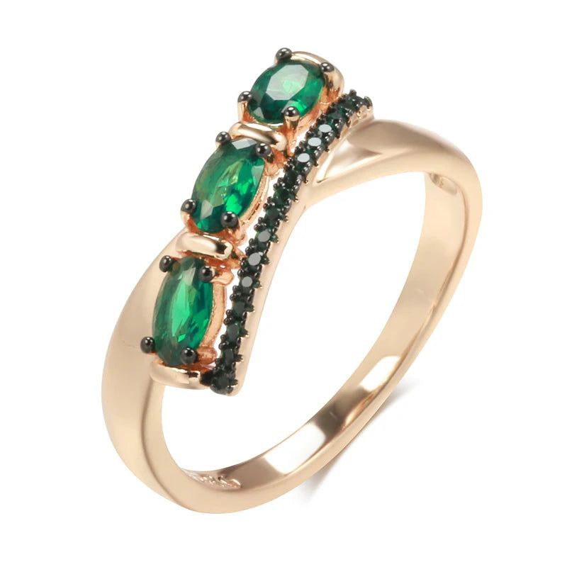 Vintage Hot Green Natural Zircon Ring in 585 Rose Gold and Black Plating