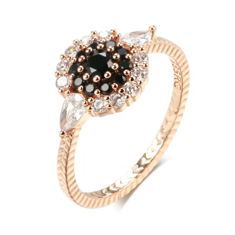 Vintage-Inspired 585 Rose Gold Cocktail Ring with Natural Zircon and Geometric Design