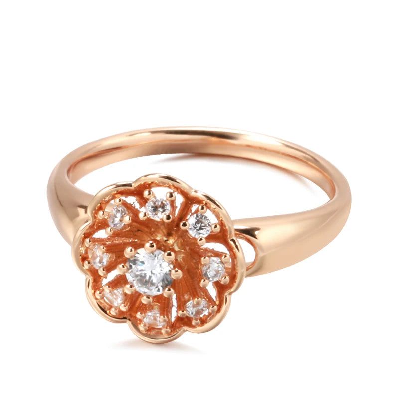 Vintage-Inspired 585 Rose Gold Crystal Flower Cocktail Ring with Natural Zircon