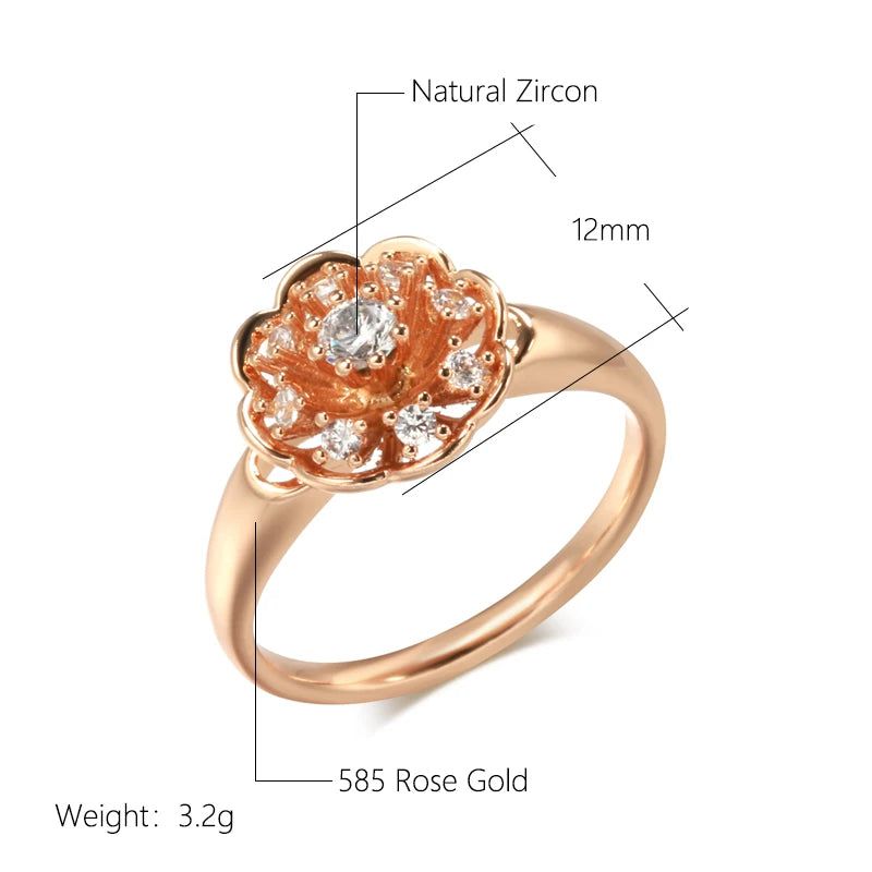 Vintage-Inspired 585 Rose Gold Crystal Flower Cocktail Ring with Natural Zircon