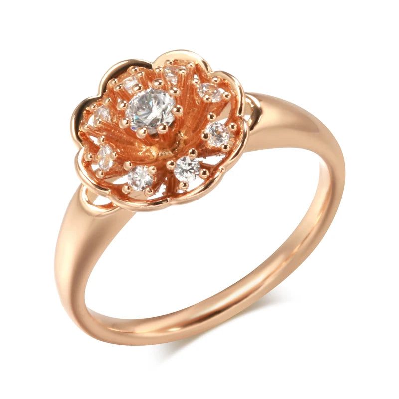 Vintage-Inspired 585 Rose Gold Crystal Flower Cocktail Ring with Natural Zircon