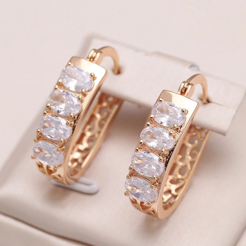 Vintage-Inspired 585 Rose Gold Dangle Earrings with Natural Zircon - Elegant and Timeless Jewelry