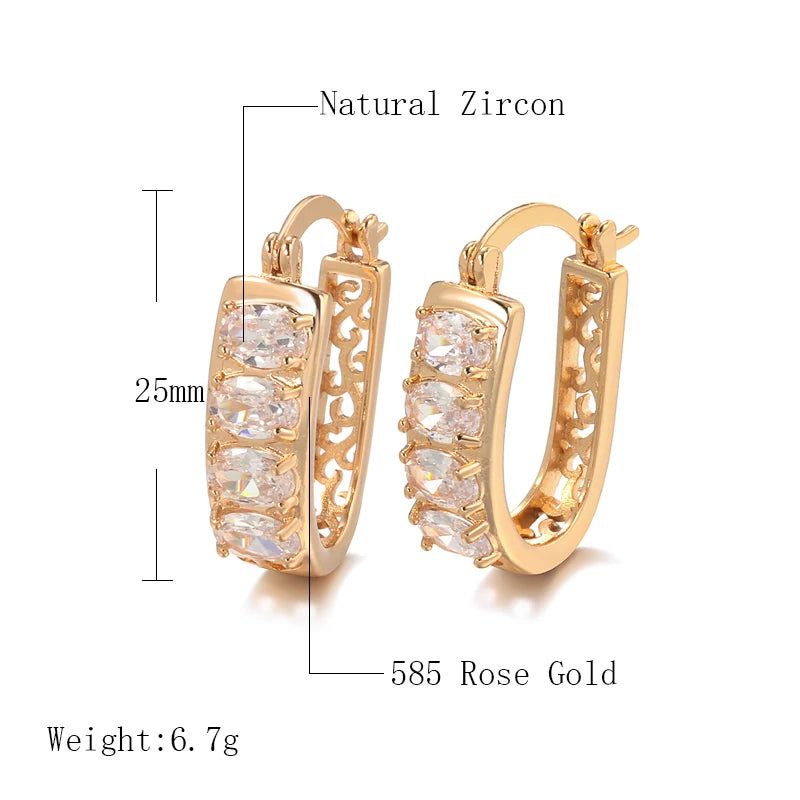 Vintage-Inspired 585 Rose Gold Dangle Earrings with Natural Zircon - Elegant and Timeless Jewelry