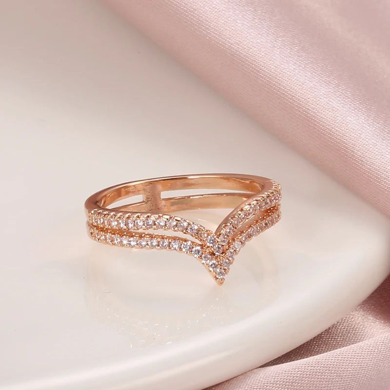 Vintage-Inspired 585 Rose Gold Double Row Micro-Wax Inlay Ring with Natural Zircon