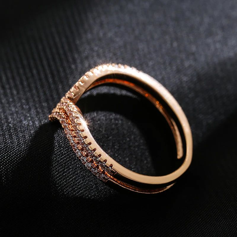 Vintage-Inspired 585 Rose Gold Double Row Micro-Wax Inlay Ring with Natural Zircon