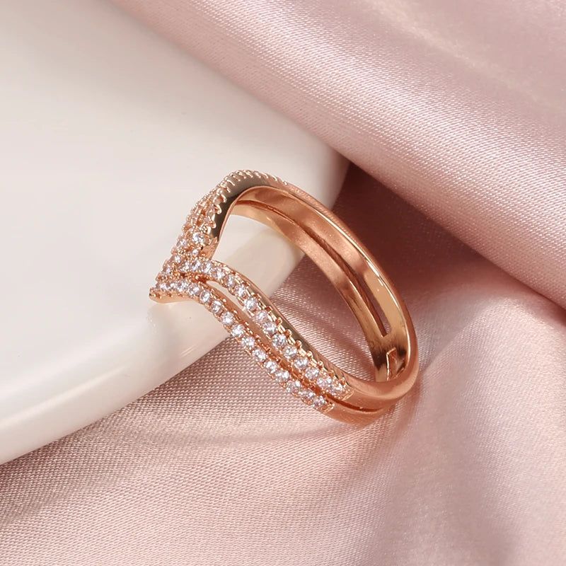 Vintage-Inspired 585 Rose Gold Double Row Micro-Wax Inlay Ring with Natural Zircon