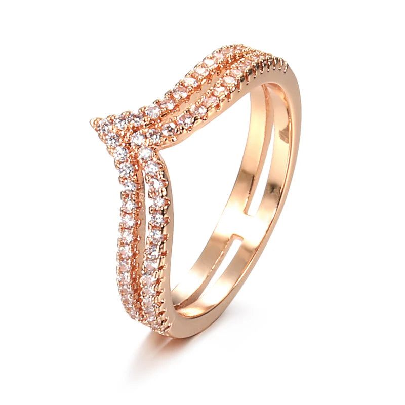 Vintage-Inspired 585 Rose Gold Double Row Micro-Wax Inlay Ring with Natural Zircon