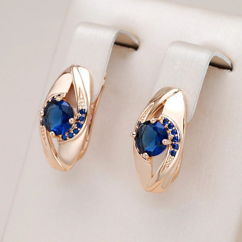 Vintage-Inspired 585 Rose Gold Drop Earrings with Blue Natural Zircon