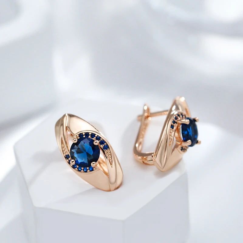 Vintage-Inspired 585 Rose Gold Drop Earrings with Blue Natural Zircon