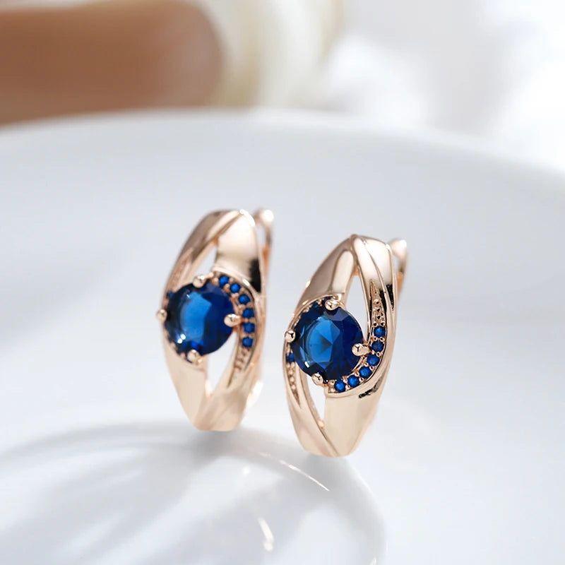 Vintage-Inspired 585 Rose Gold Drop Earrings with Blue Natural Zircon