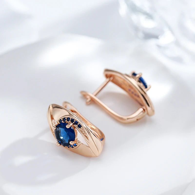 Vintage-Inspired 585 Rose Gold Drop Earrings with Blue Natural Zircon